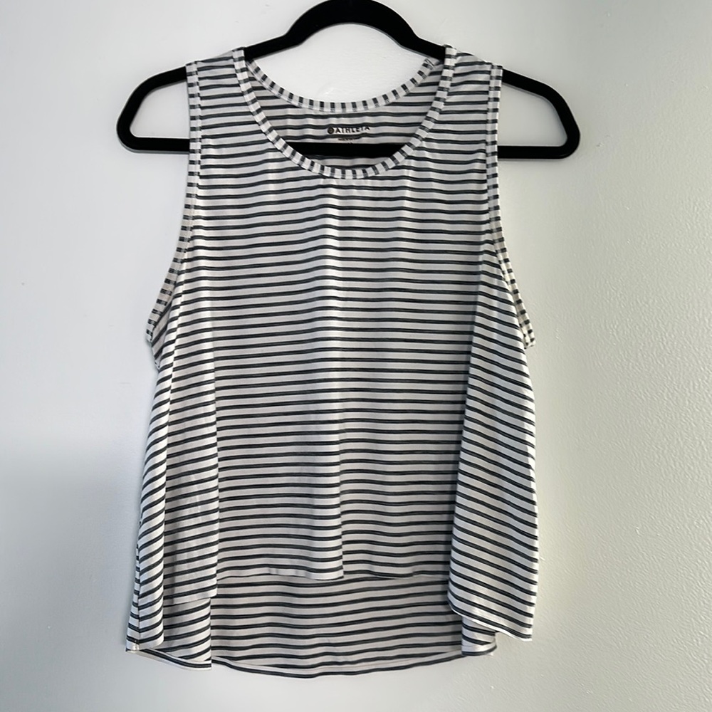 Athleta white and navy striped muscle tank. Waist length. Size M